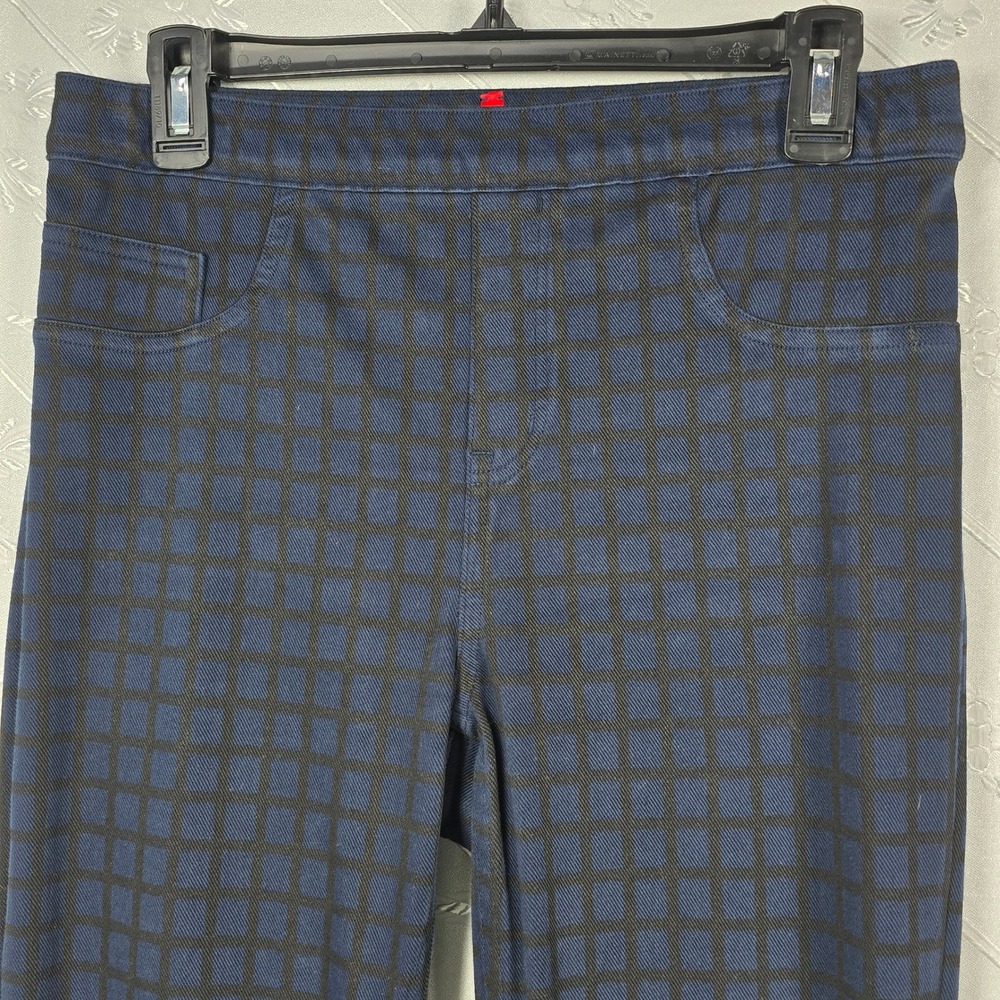 Spanx Leggings Womens L The Perfect Pant Navy Blue Black Grid Plaid EUC Slimming - Picture 3 of 12
